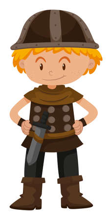Boy dressed as viking soldier illustrationのイラスト素材