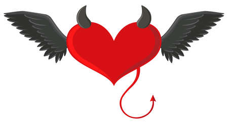 Red heart with devil horns and tail illustrationのイラスト素材