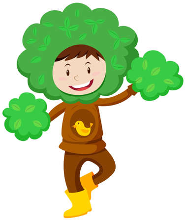 Kid in tree costume illustrationのイラスト素材