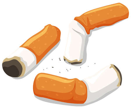 Three pieces of used cigarette illustrationのイラスト素材