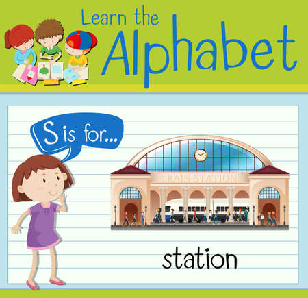 Flashcard letter S is for station illustrationのイラスト素材