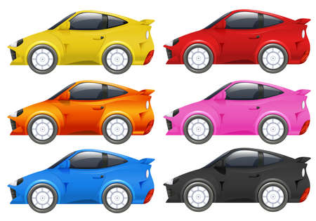 Racing cars in six different colors illustrationのイラスト素材