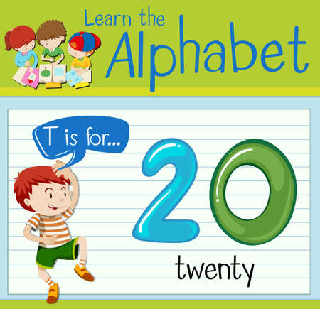 Flashcard letter T is for twenty illustrationのイラスト素材