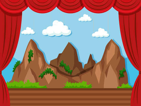 Stage background with mountain and grass illustrationのイラスト素材