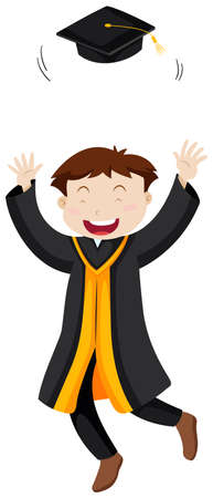 Man throwing graduation cap illustrationのイラスト素材