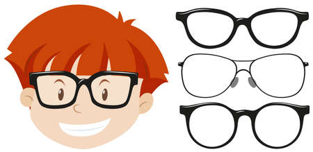 Boy and different designs of eyeglasses illustrationのイラスト素材