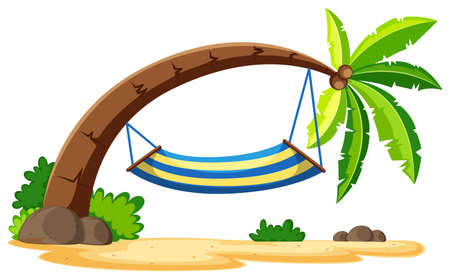 Scene with hammock on coconut tree illustrationのイラスト素材