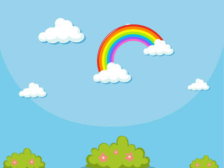Background template with rainbow in blue sky illustrationのイラスト素材