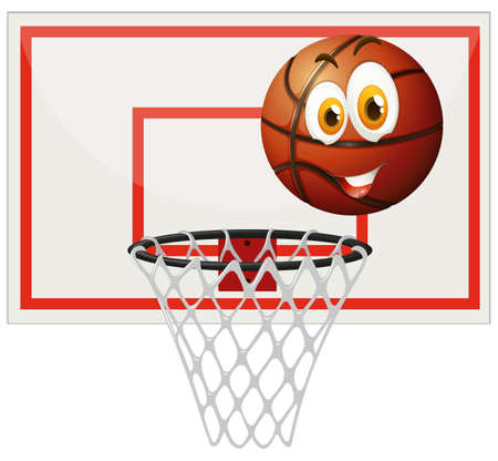 Basketball with happy face and net illustrationのイラスト素材