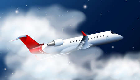 Jet plane flying in the sky at night illustrationのイラスト素材