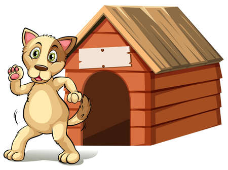 Happy dog in front of doghouse illustrationのイラスト素材