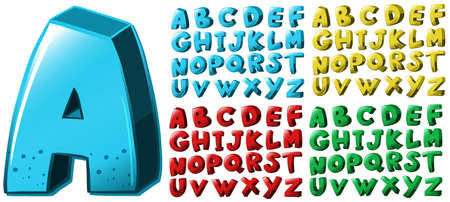 English alphabet font design in four colors illustration