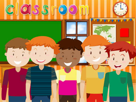 Boys standing in classroom illustrationのイラスト素材