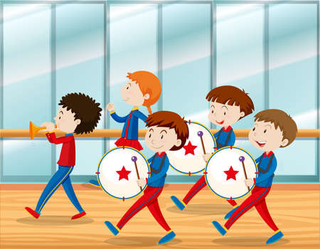 Kids playing music in school band illustrationのイラスト素材