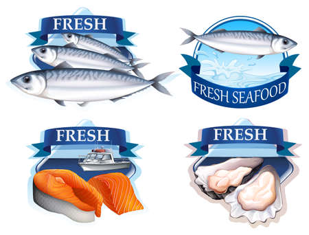Label design with word and seafood illustrationのイラスト素材