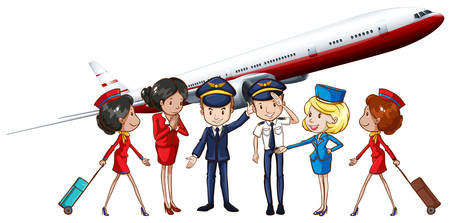 Airline crews and jet plane illustrationのイラスト素材