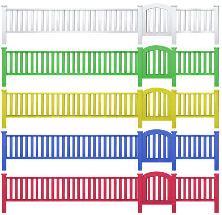 Fence and garden gate in five colors illustrationのイラスト素材