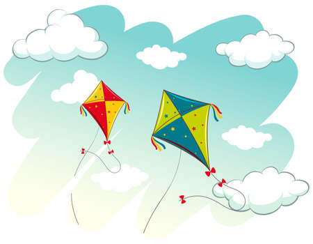 Scene with two kites in the sky illustrationのイラスト素材