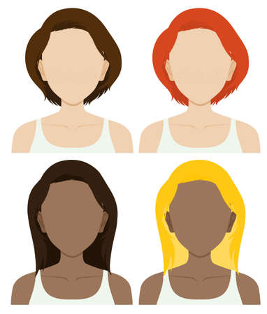 Faceless female characters with long and short hair illustrationのイラスト素材