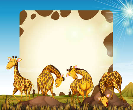 Border template with many giraffes in the field illustrationのイラスト素材