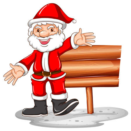 Santa Claus and wooden sign illustrationのイラスト素材