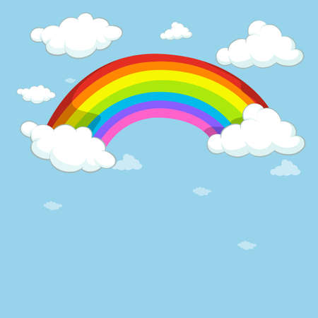 Blue sky with colorful rainbow illustrationのイラスト素材