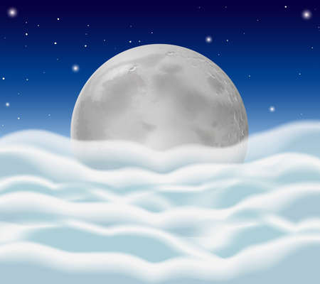 Fullmoon and fluffy clouds as background illustrationのイラスト素材