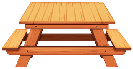 Wooden picnic table on white background illustrationのイラスト素材