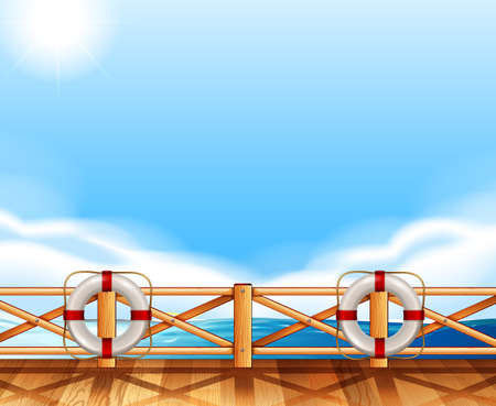 Background design with ocean and deck illustrationのイラスト素材