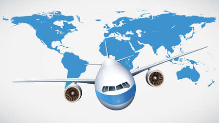 Airplane flying with world map background illustrationのイラスト素材