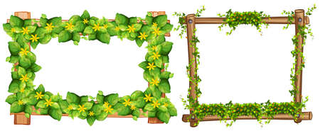 Two frames design with leaves illustrationのイラスト素材