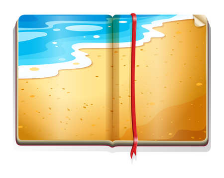 Book with beach scene illustrationのイラスト素材