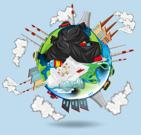 World full of pollutions and trash illustrationのイラスト素材
