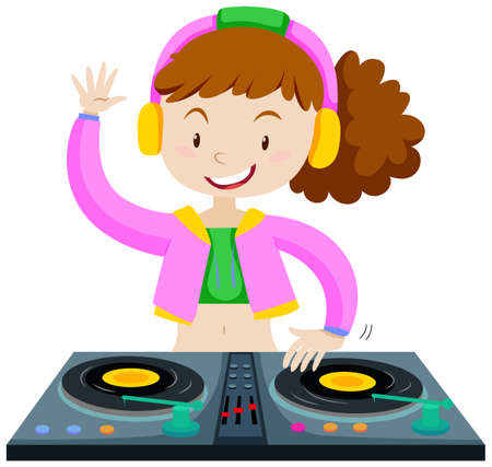 DJ playing music with DJ machine illustrationのイラスト素材