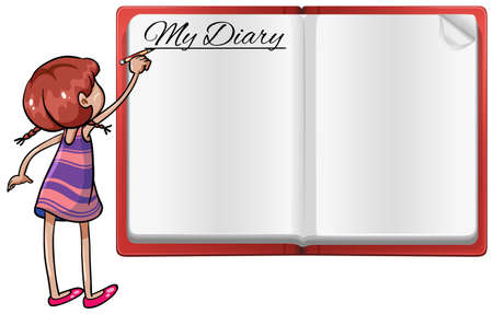 Girl writing in diary illustrationのイラスト素材