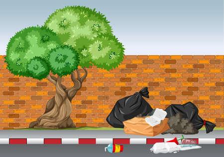 Scene with trash under the tree illustrationのイラスト素材