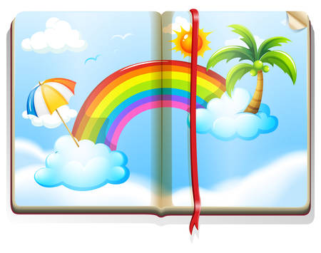 Book with rainbow in the sky illustrationのイラスト素材