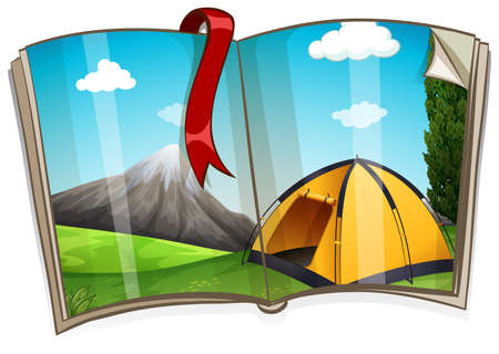 Camping site in the book illustrationのイラスト素材