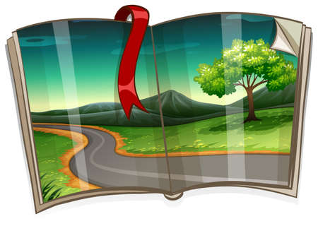 Book with road to the countryside illustrationのイラスト素材