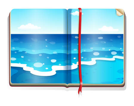 Book with ocean scene illustrationのイラスト素材