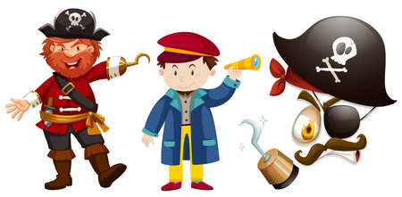 Pirate characters on white background illustrationのイラスト素材