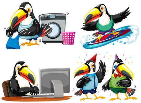 Toucan doing different activities illustrationのイラスト素材