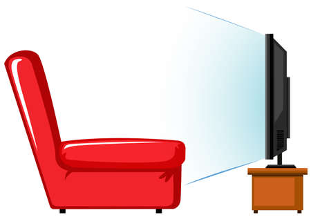 Red sofa and television on table illustrationのイラスト素材