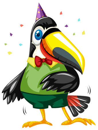 Toucan bird wearing party hat illustrationのイラスト素材