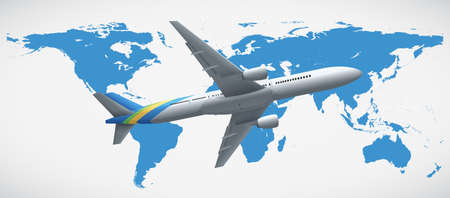 World map and airplane flying illustrationのイラスト素材