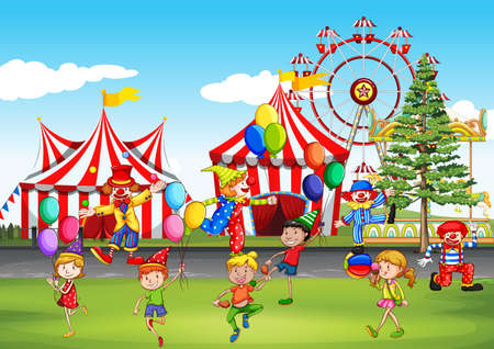 Children having fun at the fun park illustrationのイラスト素材