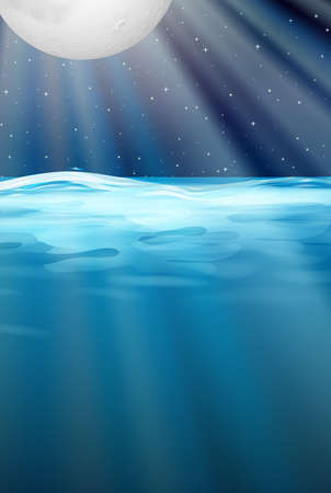 Ocean scene with fullmoon above the water illustrationのイラスト素材