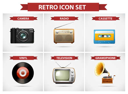 Retro icon set with different objects illustrationのイラスト素材