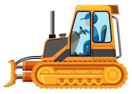 Man driving yellow bulldozer illustrationのイラスト素材