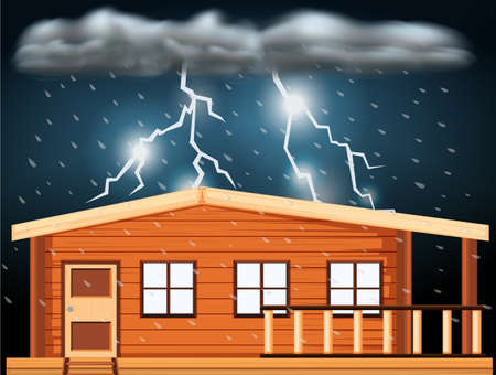 Scene with thunderstorms over the house illustrationのイラスト素材
